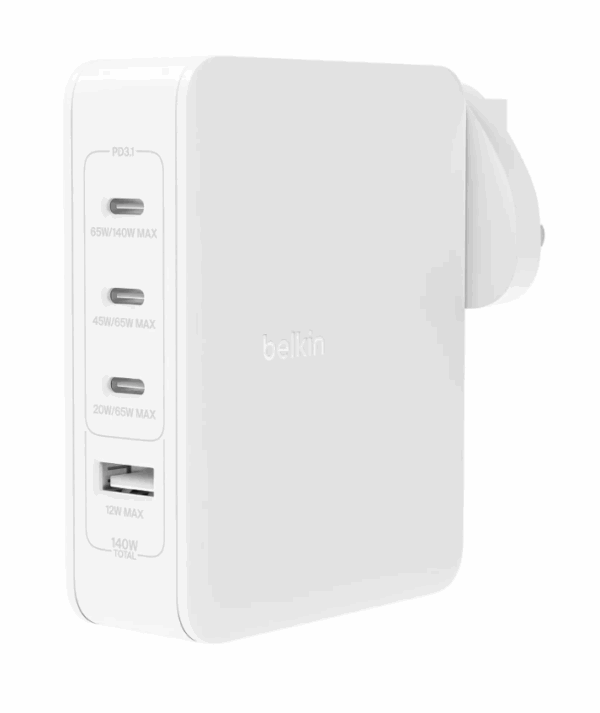 Belkin 140W 4 Port GaN Wall Charger with Travel tips -White